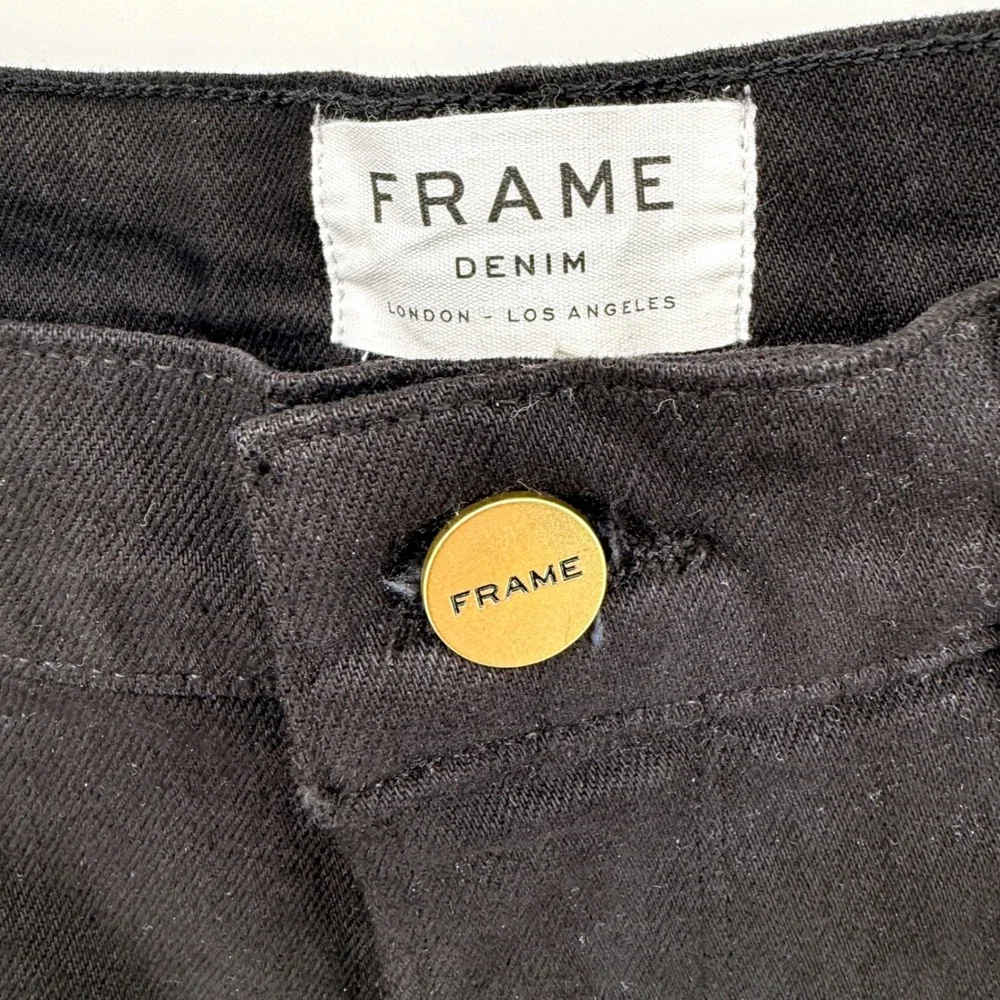 Frame Le Vintage Bermuda Womens 30 Pre-Owned Shorts Black Raw Hem Denim Stretch